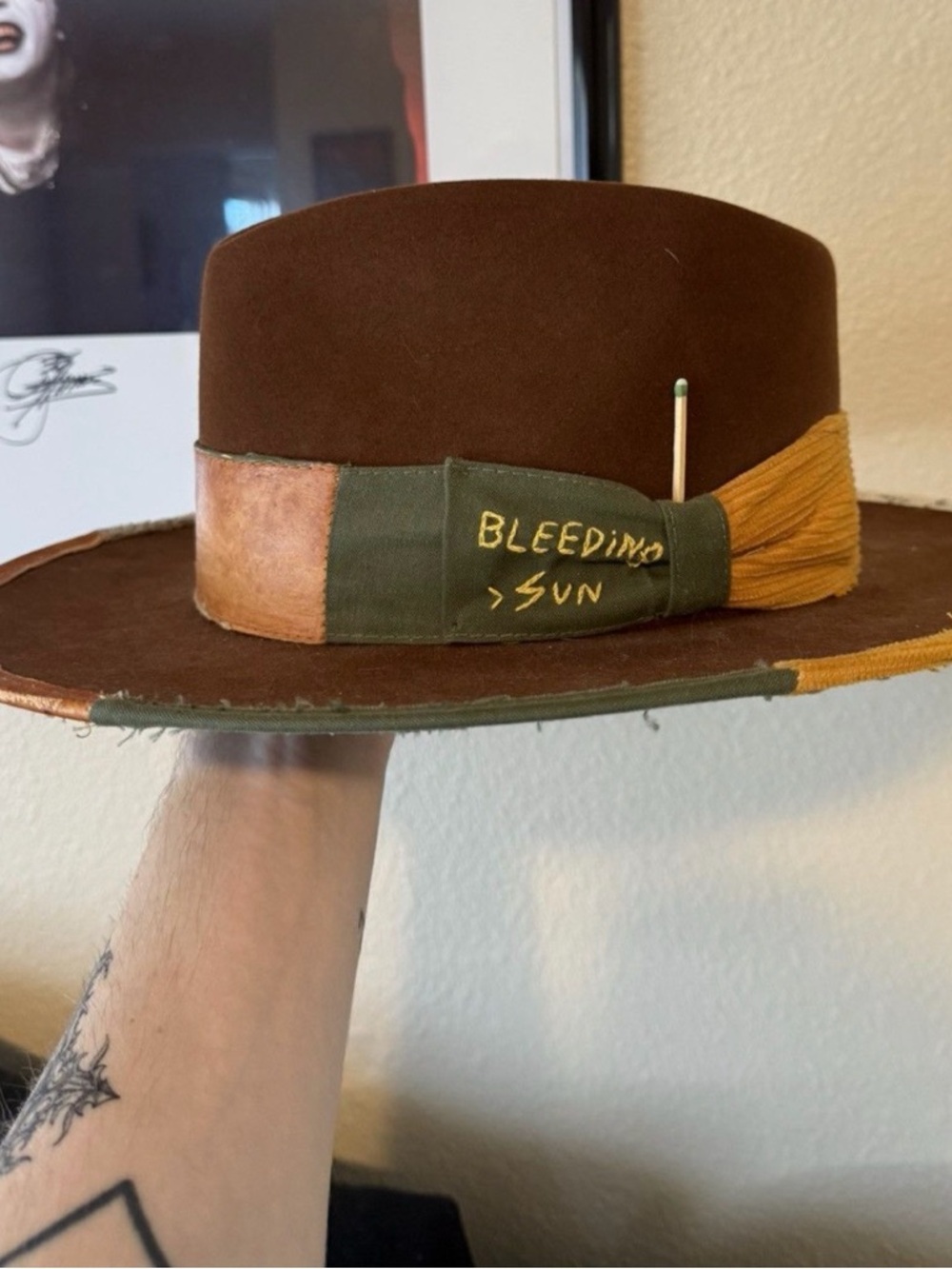 Nick Fouquet Chocolate Brown Felt Fedora with Olive & Mustard Band